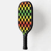 Rood geel groen Rasta ombre geruit monogram Pickleball Paddle (Links)
