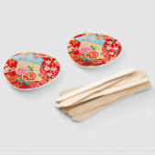 Rood Geel Japans Kimono Bloembloem Handwaaier (Niet-gemonteerd)