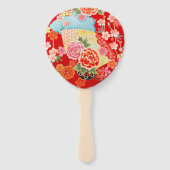 Rood Geel Japans Kimono Bloembloem Handwaaier (Achterkant)