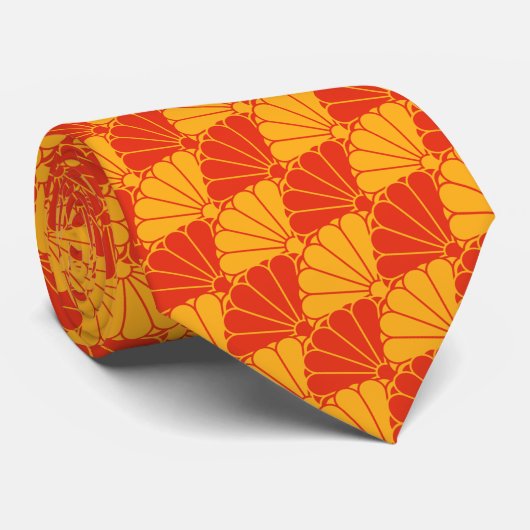 rood geel Kiku Chrysanthemum Mon Pattern  Stropdas (Opgerold)