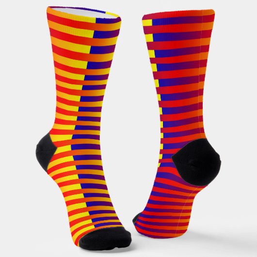 Rood Geel Oranje Blauw Gestreept Patroon Sokken (Gebogen)