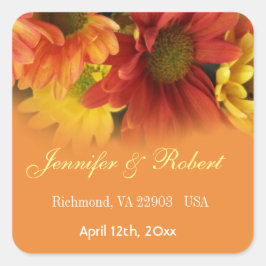 Rood, geel, oranje bruinbloemen bruiloft vierkante sticker