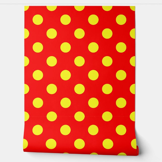 Rood Geel Polka Dots Design Behang (Afrollen)