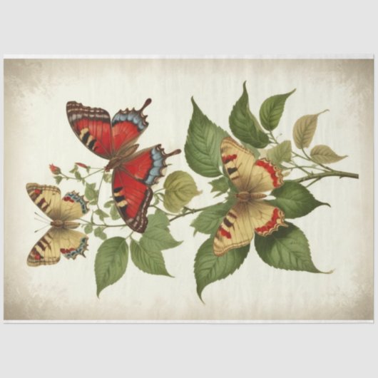 rood geel primitieve vlinders ontkoppeling tissuepapier (Voorkant)