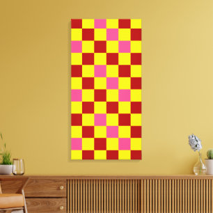 Rood Geel Roze Geruit Patroonontwerp Canvas Afdruk