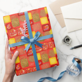 Rood & Geel Vierkant Faus Glitter Opal Cadeaupapier