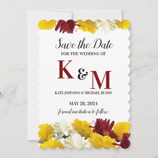 Rood Geel Wit Gerbera Daisy Floral Save The Date (Voorkant)