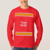 Rood Geel Wit Sportteam Naam Lange Mouw T-shirt (Voorkant)