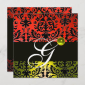 ROOD GEEL ZWART DAMAST MONOGRAM Topaas Kaart (Voorkant / Achterkant)