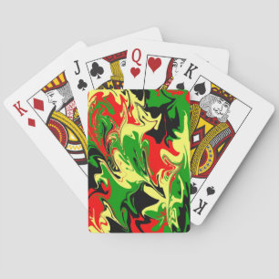 Rood, geel, zwart en groen pokerkaarten