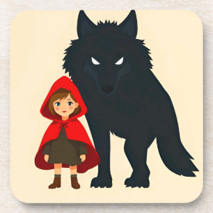 Rood gehulde figuur tegenover majestueuze wolf bier onderzetter