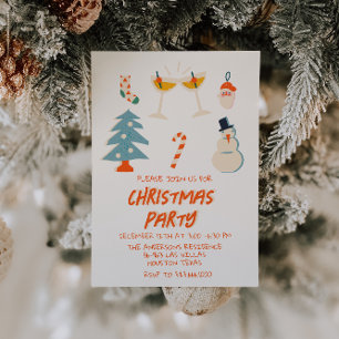  Rood Geïllustreerd Leuk Kerstfeest Trendy Kaart