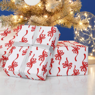 Rood Geïllustreerd Lopy Bow Stripe Kerstpatroon Cadeaupapier