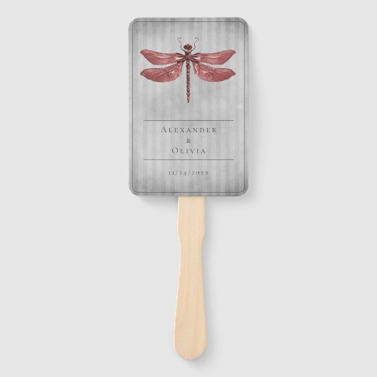 Rood gejuwelde libel bruiloft gunst handwaaier (Voorkant)