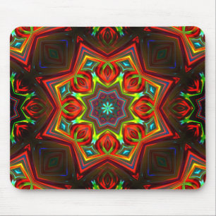 Rood gele, verdraaide sterrenkaleidoscoop met acht muismat