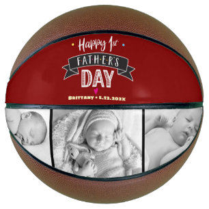 Rood Gelukkig 1e Vaderdag 3 Foto Vet Typografie Basketbal