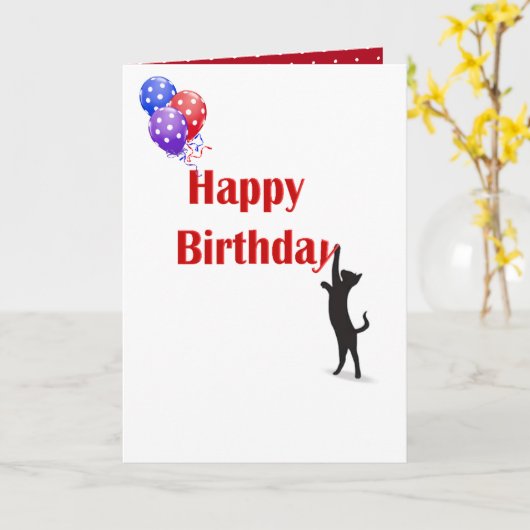 rood Gelukkige Verjaardag met zwarte kat Kaart (Gele Bloem)
