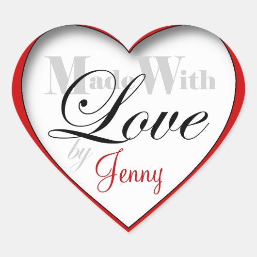 Rood "Gemaakt met Liefde door ____" - Hart Sticker (Voorkant)
