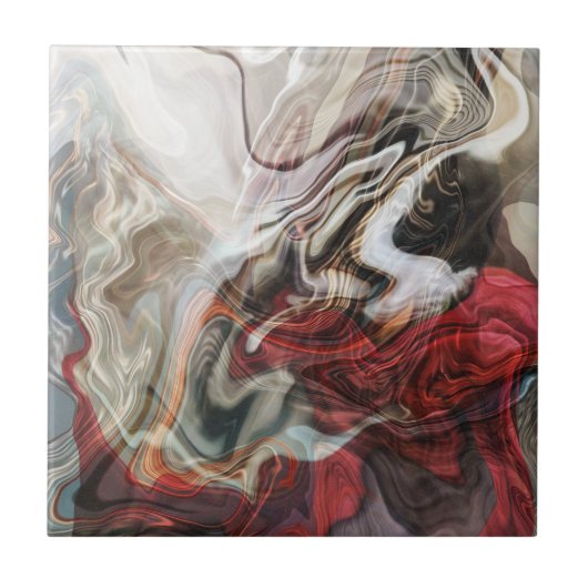 Rood gemarmerd abstract ontwerp tegeltje (Voorkant)