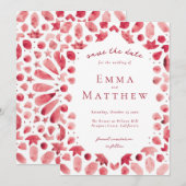 Rood Geometrisch Ingewikkeld Patroon met QR Save The Date (Voorkant / Achterkant)