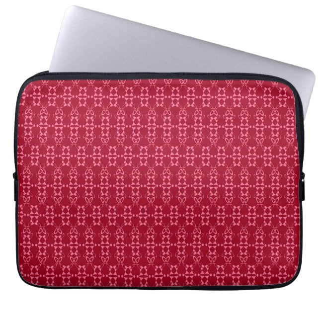 Rood geometrisch ornament retro laptop sleeve (Voorkant)