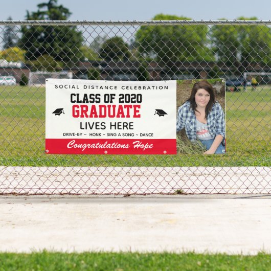 Rood Gepersonaliseerd Afstuderen banner: COVID-19 Spandoek (Insitu)