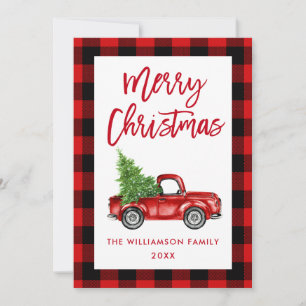 Rood geplakt kerstpenseel  vrachtwagen feestdagenkaart