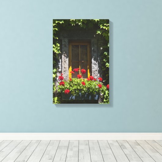 Rood geranium Flowers Box Canvas Afdruk (Insitu (Houten vloer))