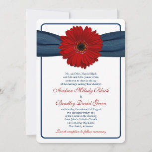 Rood Gerber Daisy Navy Ribbon Wedding Uitnodiging