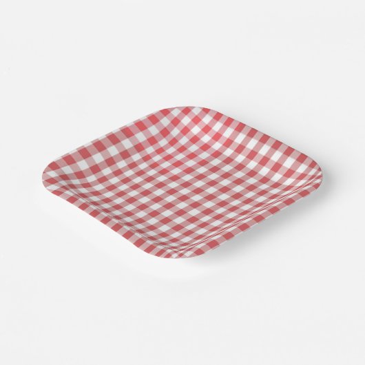Rood Geruit gingham tafelkleed patroon bbq Papieren Bordje (Gebogen)