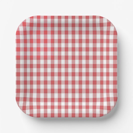 Rood Geruit gingham tafelkleed patroon bbq Papieren Bordje (Voorkant)