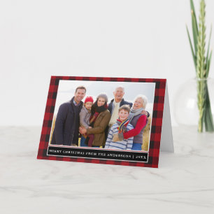 Rood geruite familiefoto Vrolijk kerstfeest gevouw Feestdagen Kaart