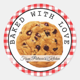 Rood geruite gebakken met liefde kerstkoekjes ronde sticker