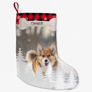 Rood geruite kerstpijnbomen Bone Dog Foto Kleine Kerstsok