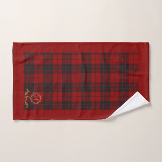Rood geruite met familienaam Monogram Kerst Bad Handdoek (Handdoek)
