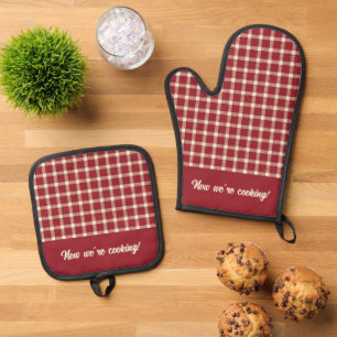 Rood geruite patroon grappig nu we koken ovenwant & pannenlap set