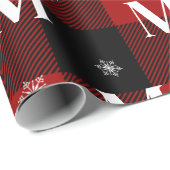 Rood geruite & sneeuwvlokken Monogram Initiaal Win Cadeaupapier (Rol Hoek)