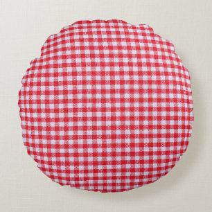Rood geruite tafelkleed close-up. rond kussen