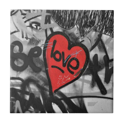 rood geschilderd hart tegeltje (Voorkant)