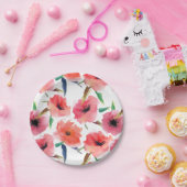 Rood geschilderd papaver bloemenpatroon papieren bordje (Feest)