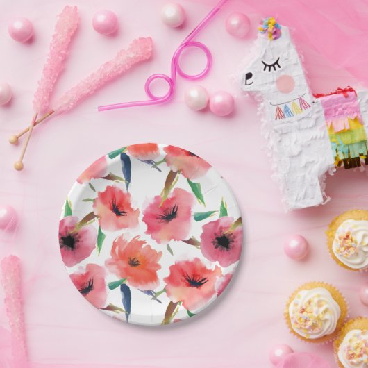 Rood geschilderd papaver bloemenpatroon papieren bordje (Feest)