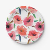 Rood geschilderd papaver bloemenpatroon papieren bordje (Voorkant)