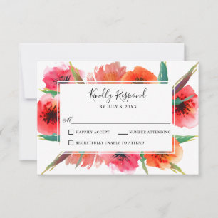 Rood geschilderde papavers bloemenbruiloft RSVP Kaartje