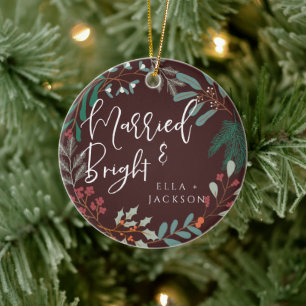 Rood getrouwd en helder eerste kerst botanisch keramisch ornament