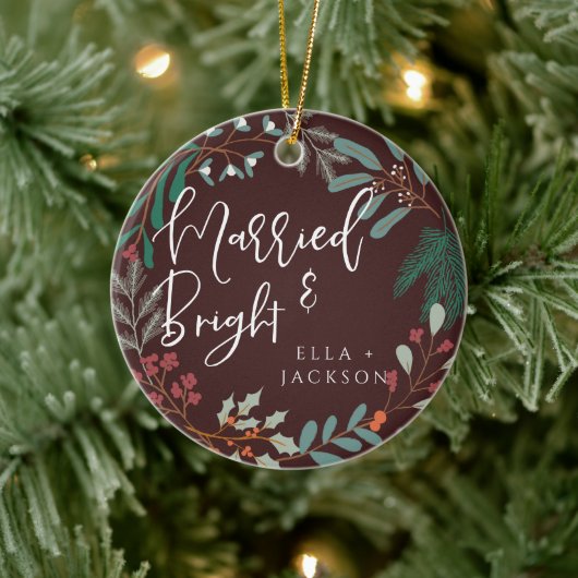 Rood getrouwd en helder eerste kerst botanisch keramisch ornament (Boom)