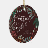 Rood getrouwd en helder eerste kerst botanisch keramisch ornament (Rechts)