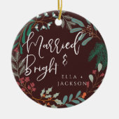 Rood getrouwd en helder eerste kerst botanisch keramisch ornament (Voorkant)