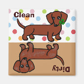 Rood Glad Dachshund 2 Vuil / Schoon Magneet (Voorkant)