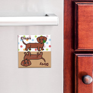 Rood Glad Dachshund 2 Vuil / Schoon Magneet
