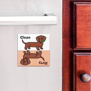 Rood Glad Dachshund 2 Vuil / Schoon Magneet